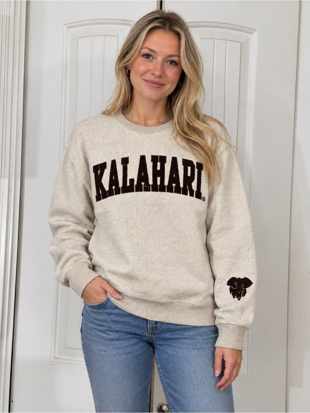 KALAHARI Cream Crewneck Sweater with Maroon Logo
